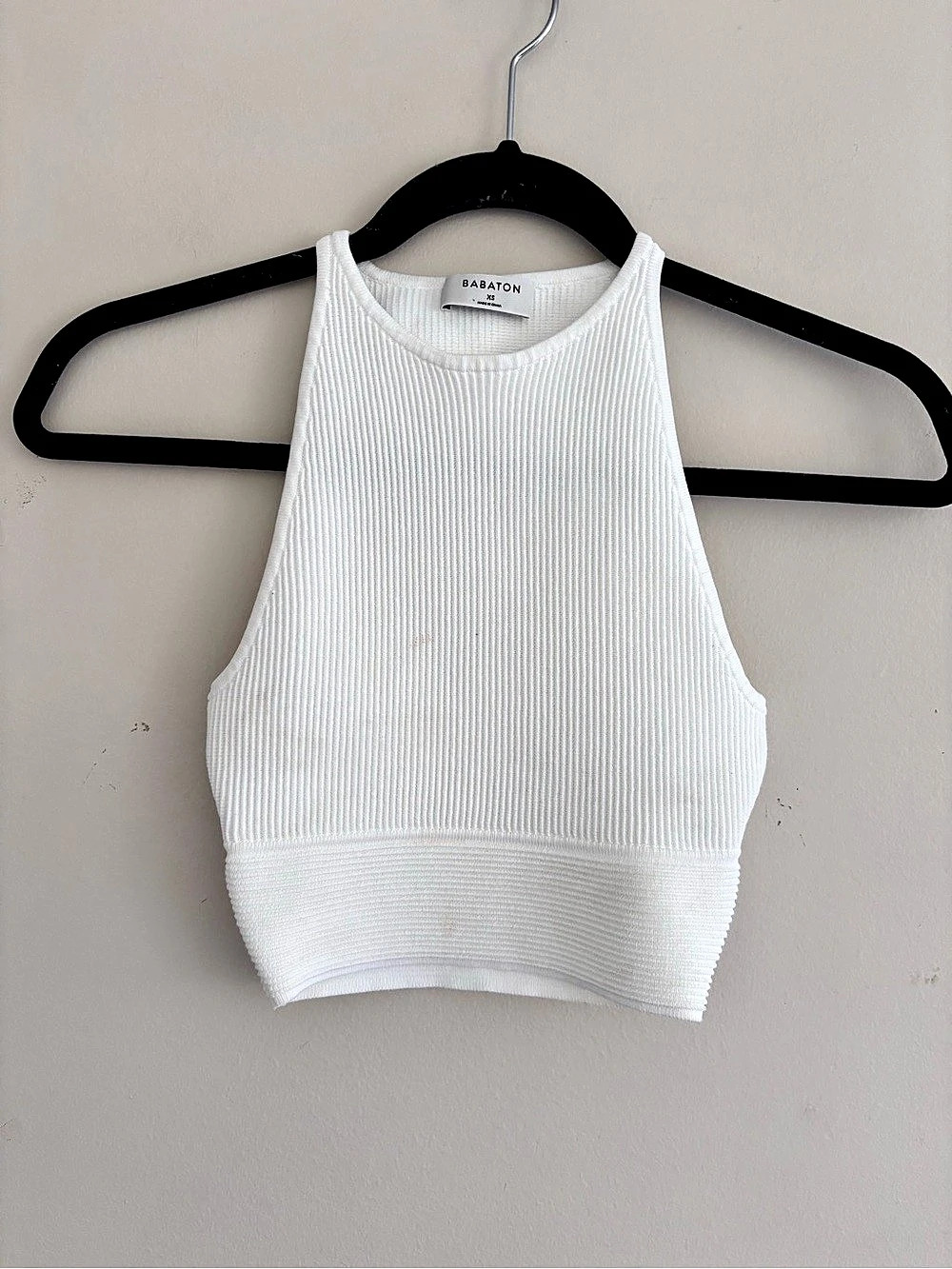 Babaton Sculpt Knit Halter Top Ribbed Cropped Tank Top White Size XS Like New